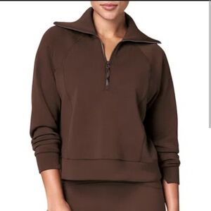 SPANX Espresso Half Zip Top Sweater